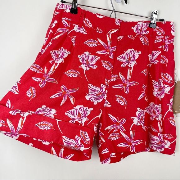 Joie Pants - Joie High Rise Linen Red Tropical Floral Shorts NWT